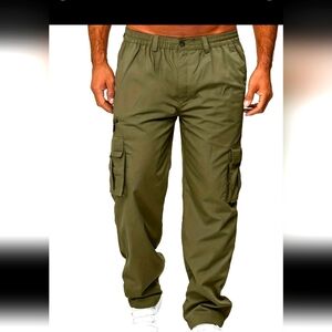 Men's Flap Pocket Side Cargo Pants Army Green Size 1XL